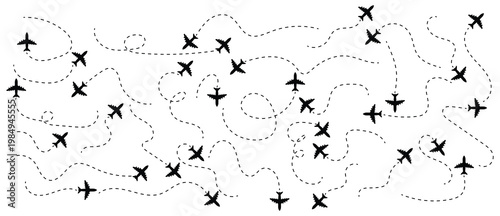 Airplane route with dotted flight path. travel pattern air travel background design with airplane flight path pattern. Vector illustration.