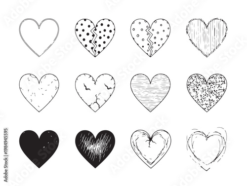 Collection of stylized hearts in varying sizes and orientations Vector