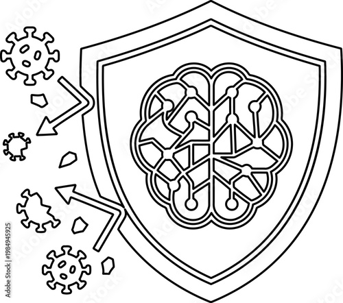AI antivirus shield icon protecting against malware and biological threats for tech apps