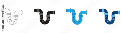 Clogged pipe icon set. Drain cleaner symbol , Outline Vector illustration.