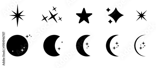 Moon Phase Icon with Star Symbol – Celestial Vector Design