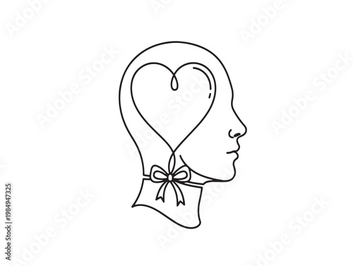 Silhouette of a person with a heart-shaped headpiece and bow tie design Vector