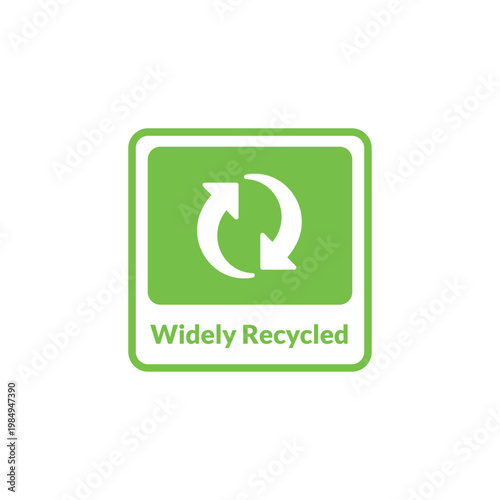 Green recycling symbol with arrows on a widely recycled logo