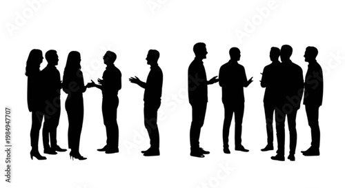 Group of people standing together while using mobile phones in a line isolated on transparent background, Vector