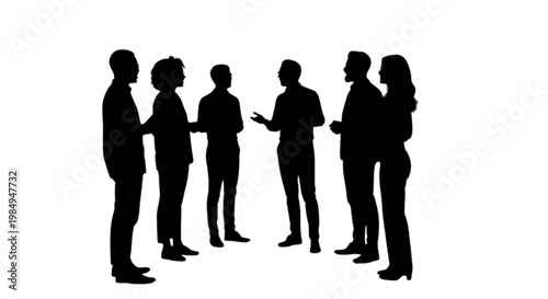 Group of people engaged in a discussion or meeting isolated on transparent background, Vector