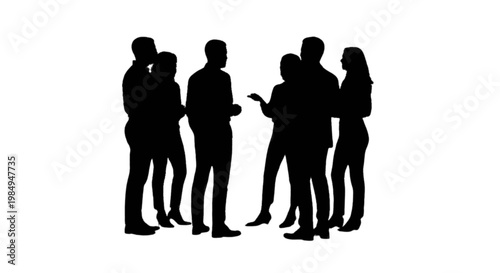 Group of silhouetted people engaged in a conversation together isolated on transparent background, Vector
