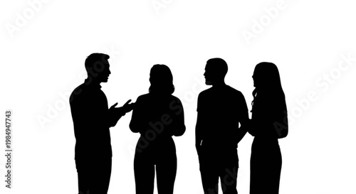 Four silhouetted individuals engaged in a professional discussion. isolated on transparent background, Vector