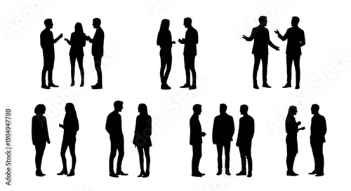 Collection of diverse silhouettes of people in various casual poses isolated on transparent background, Vector