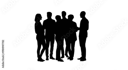 Group of silhouetted people standing closely together in discussion isolated on transparent background, Vector