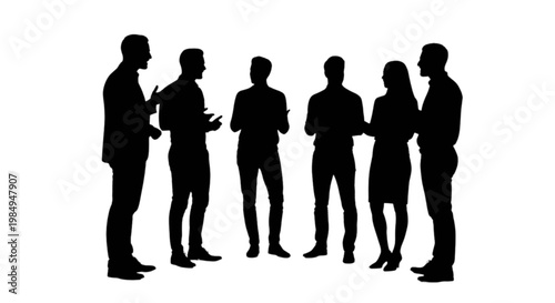 Group of business professionals engaged in a discussion isolated on transparent background, Vector