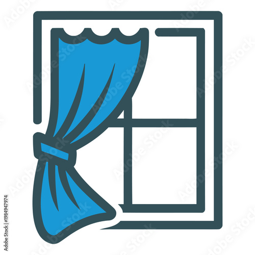 A stylized illustration of a blue flag with a bow knot attached to a window sill