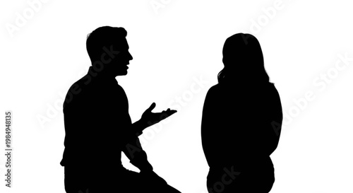 Two silhouettes engaged in a conversation with one gesturing animatedly isolated on transparent background, Vector