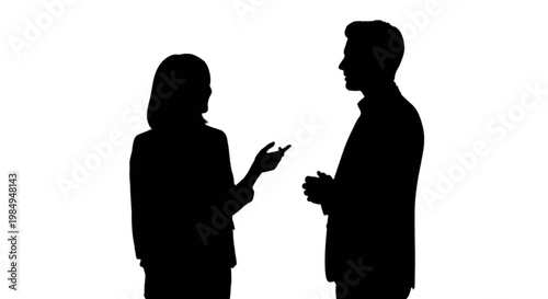 Two silhouettes engaged in a conversation with hands clasped isolated on transparent background, Vector