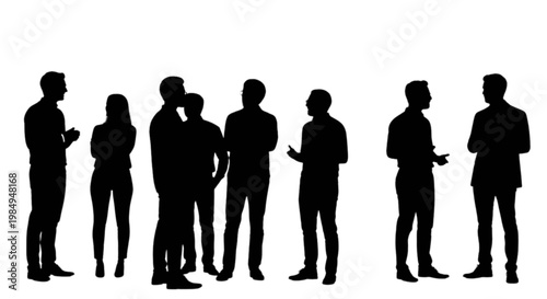 Group of people standing together in a conversation pose isolated on transparent background, Vector