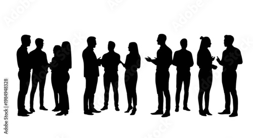 Group of people standing together in casual conversation formation isolated on transparent background, Vector