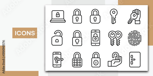 Key lock line icons illustration set, access password and login symbols for security authentication and digital protection design.