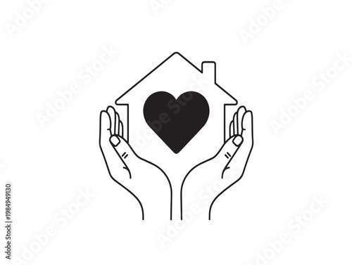 Hands cradling a heart-shaped house icon Vector