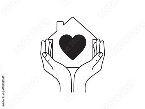 Hands cradling a heart-shaped house icon Vector