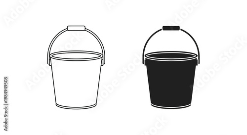 Two buckets are displayed one white and one black in a stark silhouette