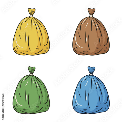 Set of Colorful Garbage Bags Vector Illustration – Waste Disposal Icons Collection