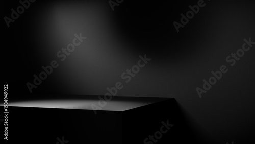 Black background. Black table cube background abstract copy space with spotlight. Black display wall background table spotlight luxury copy space