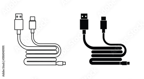 Two sets of usb cables one light and one dark as a silhouette