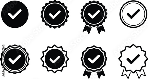 Assorted checkmark badges and seals in various styles for approval or validation Vector