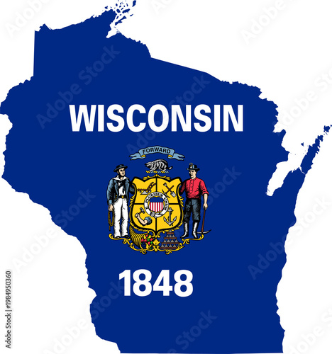 Wisconsin State Flag Map United States State Outline Isolated
