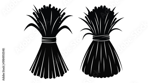 Two bundles of wheat stalks are depicted in a dark silhouette