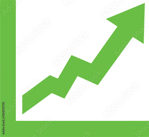 Green upward trending graph with a sharp initial increase followed by gradual growth Vector