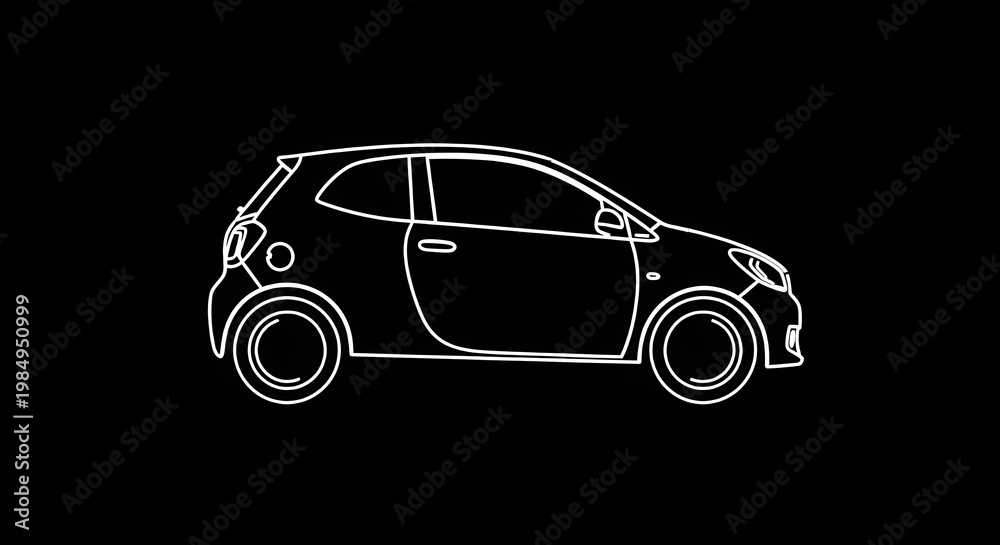 Fototapeta premium Minimalist electric car outline vector illustration on black background for eco-friendly technology concept