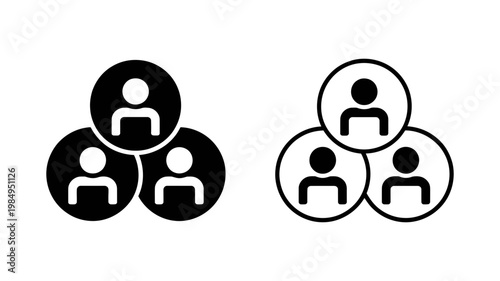 Three user profile icons are arranged in a triangular cluster, presented in both solid black and outline styles.