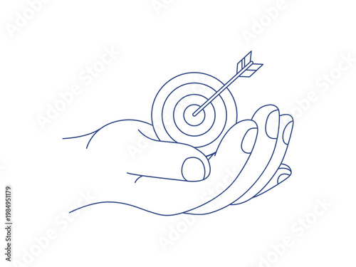 Minimal Black Line Hand Holding Target Marketing Strategy Vector