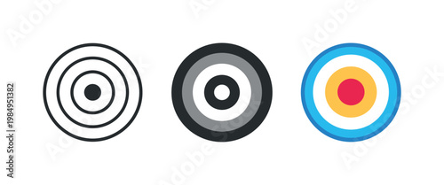 Three concentric circle icons representing targets in different styles