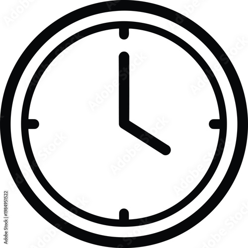 Simple black and white analog clock showing time around ten minutes past six Vector