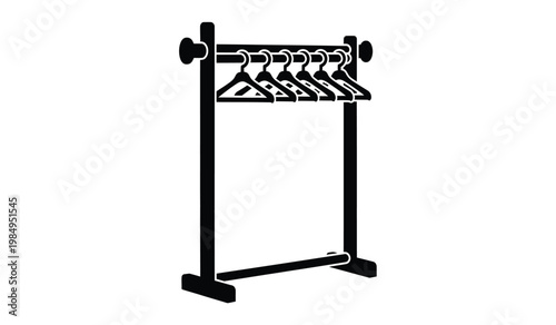 A minimalist depiction of a clothing rack with several hangers rendered in stark black against a white background creating a striking silhouette high quality