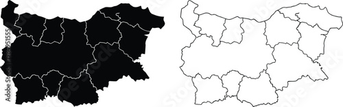 Contrast of bulgaria's regions with administrative boundaries highlighted and shaded differently Vector