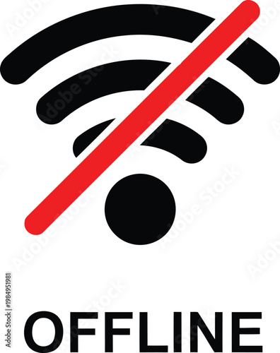 Wireless network icon indicating device is offline with crossed-out signal bars Vector