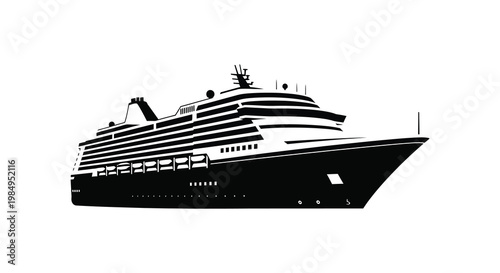 Detailed black cruise ship illustration with strong architectural lines a striking silhouette