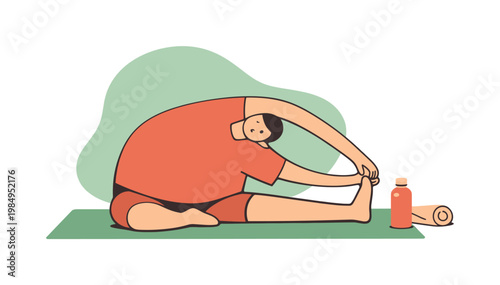 Mindful Yoga Stretch. Bright wellness scene shows a person stretching on a yoga mat as clean space highlights mindful movement