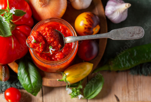Hot tomato sauce, adjika, salsa, passata or marinara.