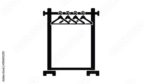 A minimalist depiction of a clothing rack with three empty hangers suspended presented as a striking black silhouette high quality professional detailed modern elegant