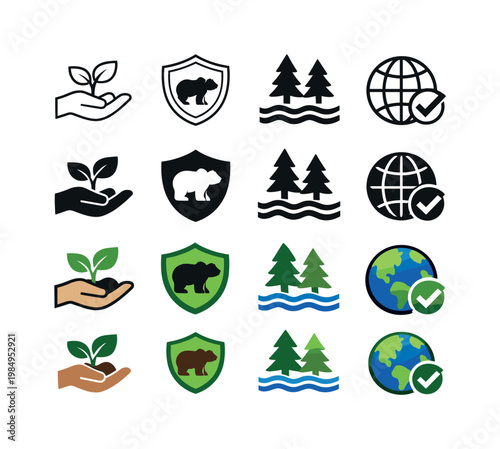 Icon object one representing the first nature conservation element, icon object two representing the second, icon object three