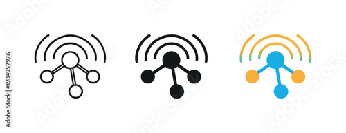 Digital Network Nodes. Digital connectivity concept shown as a circular network node with radiating signal waves, identical