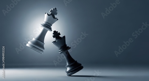 Black and white chess kings facing each other symbolizing rivalry conflict strategy leadership and competitive battle between opponents