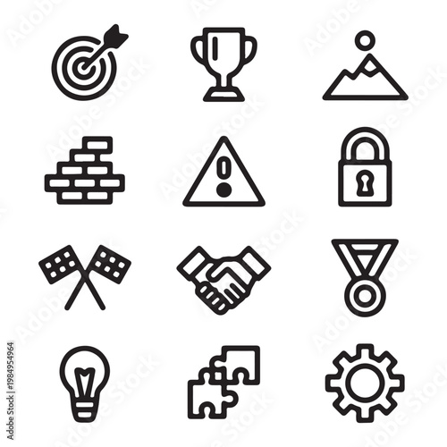 Minimal Line Icons Set – Goals, Achievement, Success, Security and Business Concepts