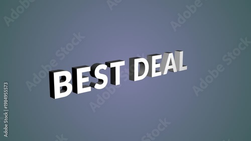 Rotating 3D BEST DEAL text animation with 3d text spin, text animation style, loop rotation motion, glossy letters design, smooth motion graphics with depth and shadow