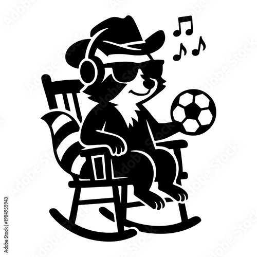 Raccoon Cowboy Relaxing with Music Soccer