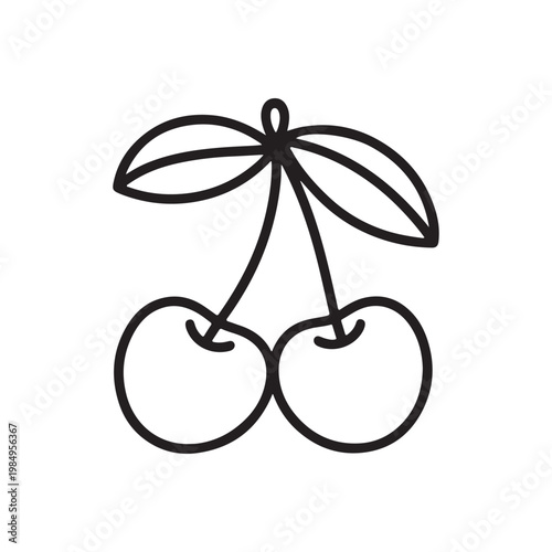 Minimalist Line Art Cherry Icon – Black and White Fruit Vector Illustration