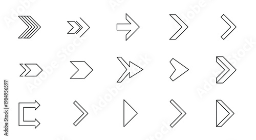 Collection of minimalist arrow icons in various styles and orientations